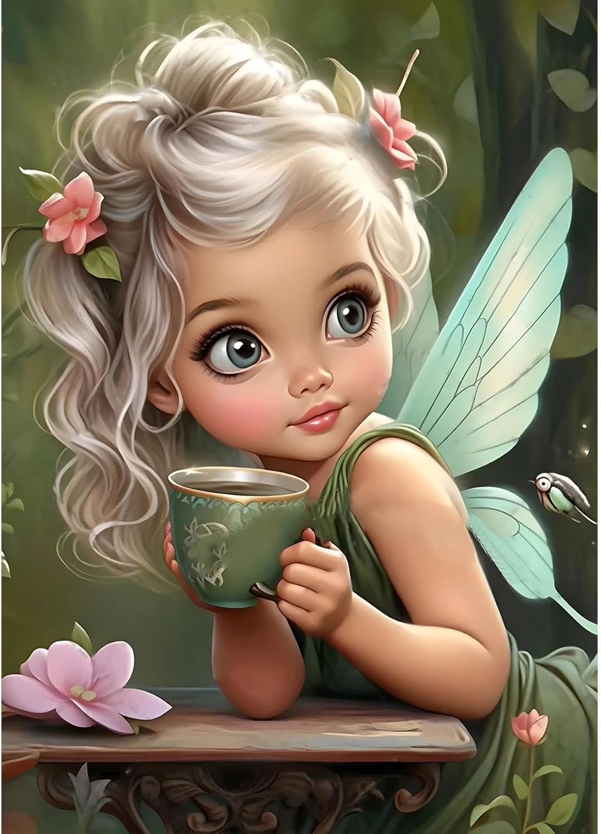 DIY Elf Girl Diamond Painting Kit voor volwassenen - 5D koffie kunst voor beginners, ronde boor fantasie, verf op cijfers 12 x 16 inch