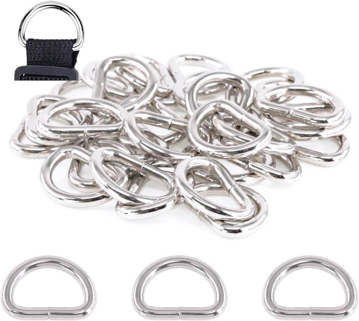 150 Stks 5/8 "Multifunctionele Metalen D Ring Halfronde D Ring voor Hardware Tassen Ring Hand DIY Accessoires (5/8"-15mm)