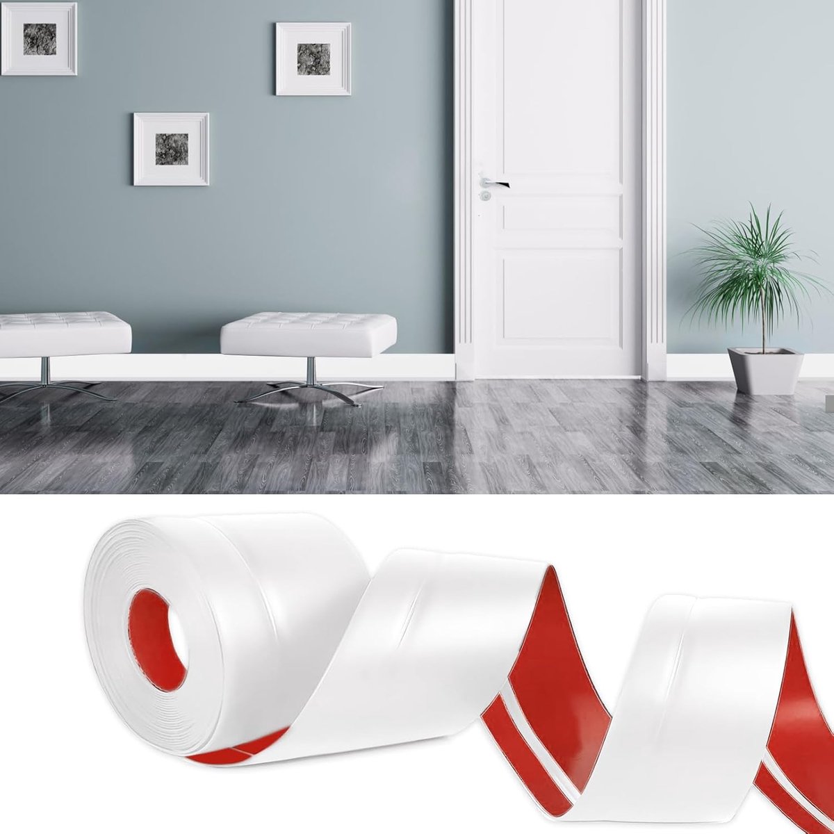 plint, zelfklevend, 50 mm x 20 mm, 6 m, afdichtingstape, wit, zelfklevend | Witte waterdichte plint, zelfklevend, flexibele zachte plint geschikt voor keuken