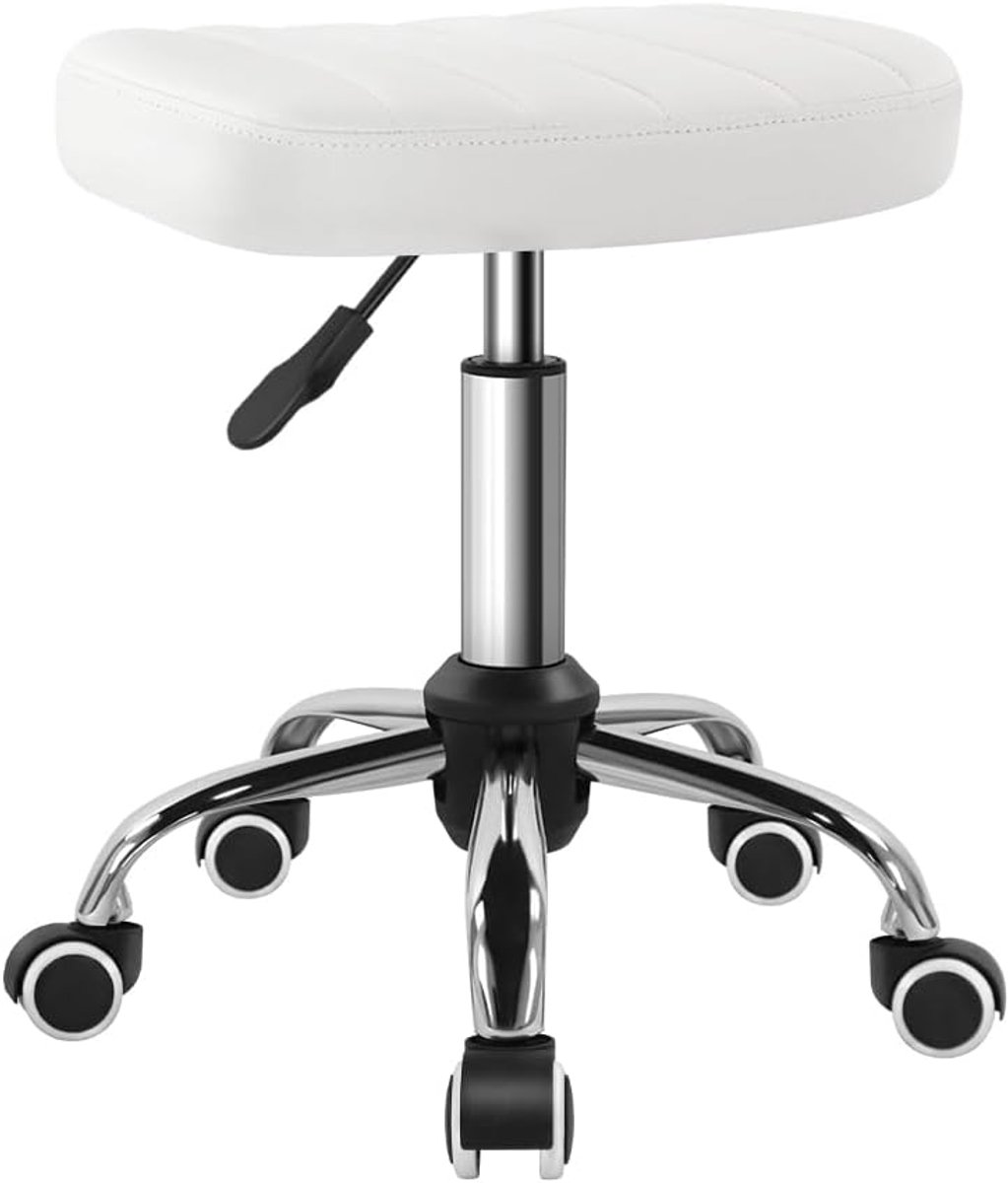 Witte Minimalistische Vierkante Draaibare Kruk Met Wiel Perfect Voor Werk SPA Winkel Massage In Hoogte Verstelbare En Kosteneffectieve Rollende Stoel Stoel