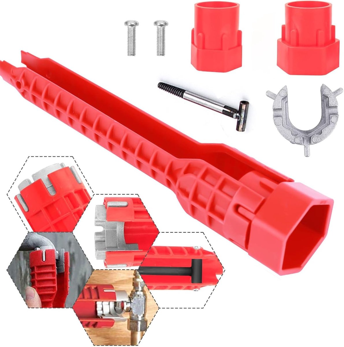 8-in-1 multifunctionele sleutel voor waterkraan onder de wastafel, multifunctionele waterslang, hendel, hydraulisch gereedschap, voor waterkraan voor wastafels in de keuken.