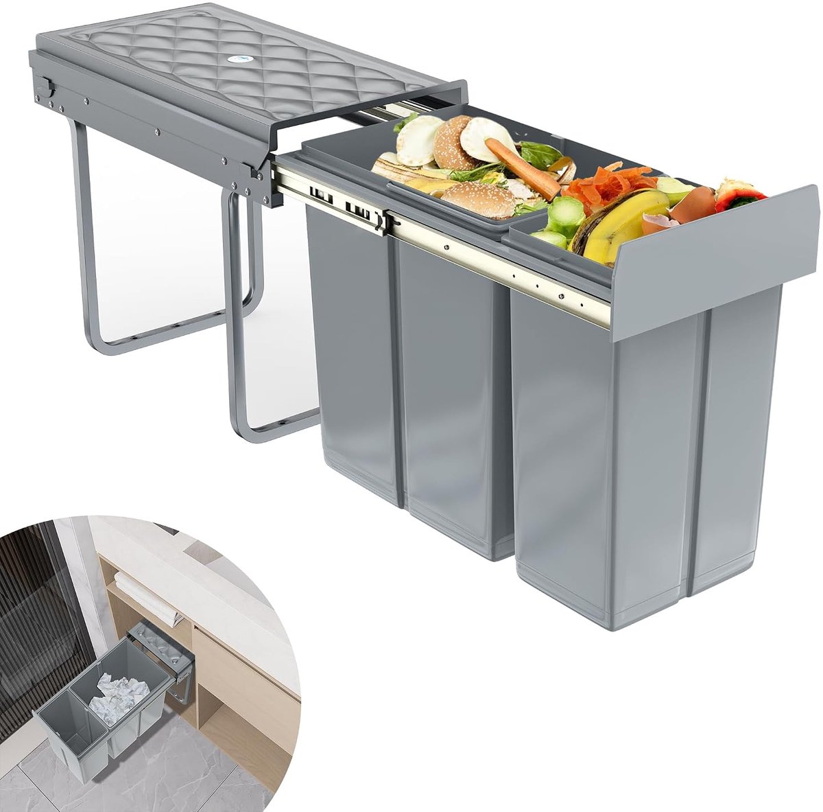 1 x 20 l + 1 x 10 l, geïntegreerde afvalscheidingssysteem, uittrekbaar, meerdere containers, afvalverzamelaar, kastafvalemmer, waterdicht, comfortabele toegang voor de keuken