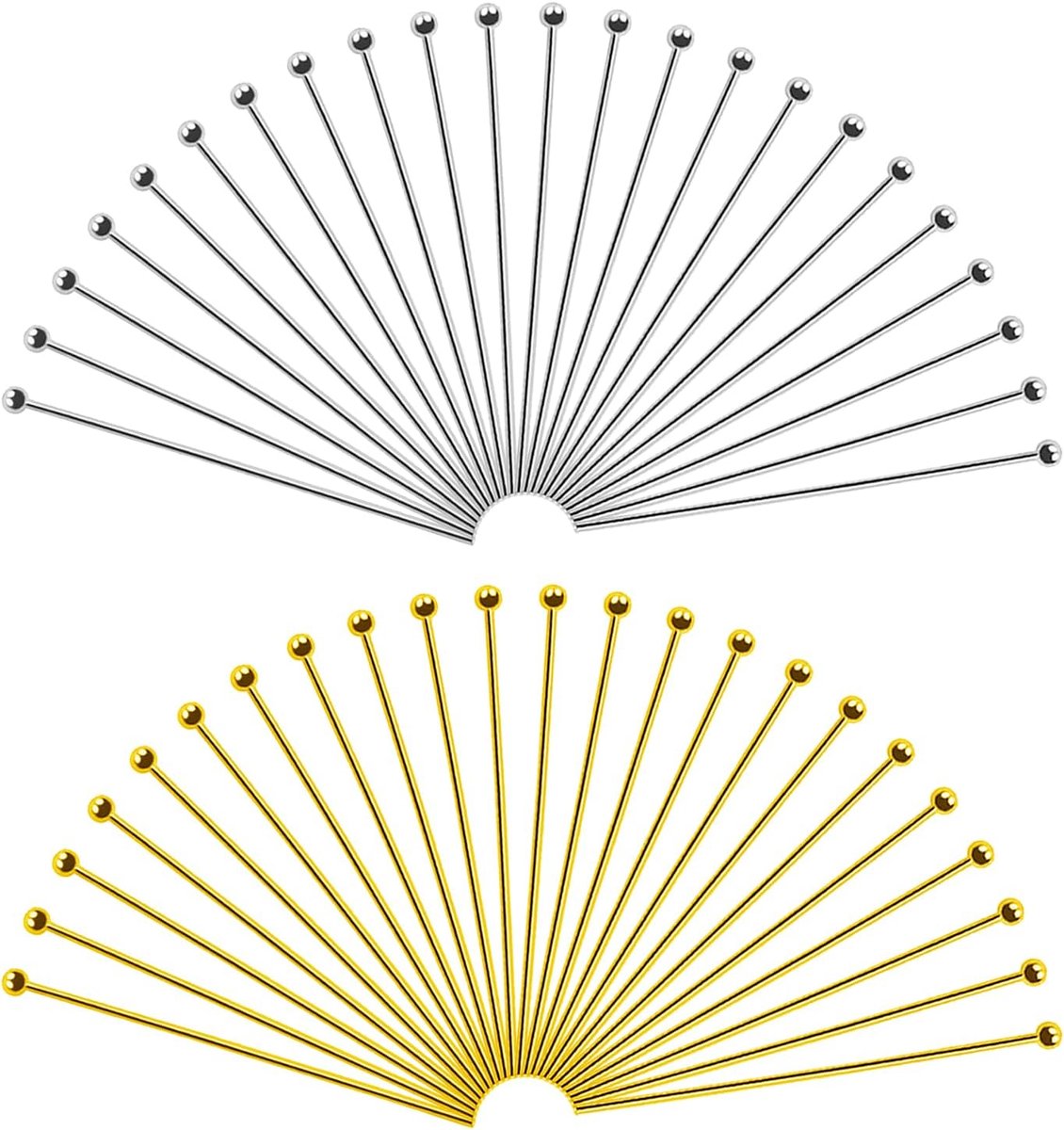 200 stuks Messing Klinknagels Kogelkop Rechte Pennen 45 mm Goud Zilver Kogelkopstift Hoofdspelden voor Oorringen Halskettingen Hangers Sieraden Maken