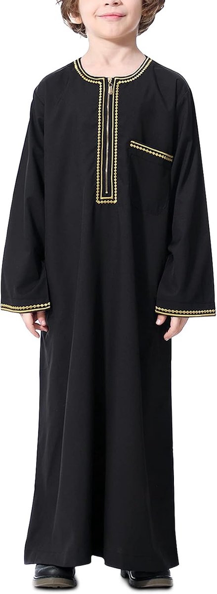 Thobe voor jongens, lange mouwen, Abaya kaftan, Arabische badjas met ritssluiting voor jongens, moslim abaya, gebedskleding voor kinderen jongens