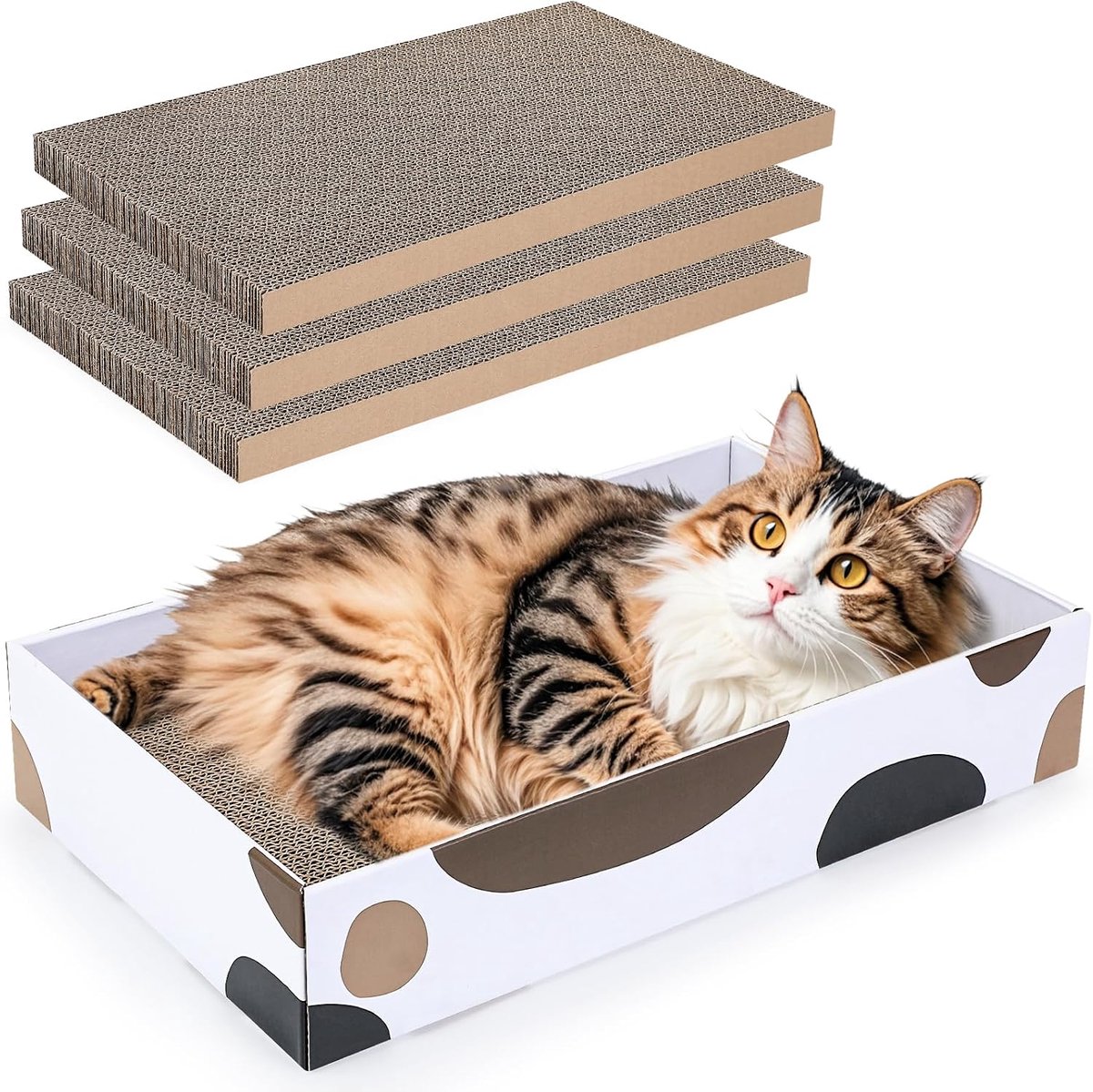 Krabplank voor katten, 3-in-1, omkeerbare kattenkrabber met premium krastexturen, kattenkrabbox met 3 stuks, vervangend plat kraskussen voor katten