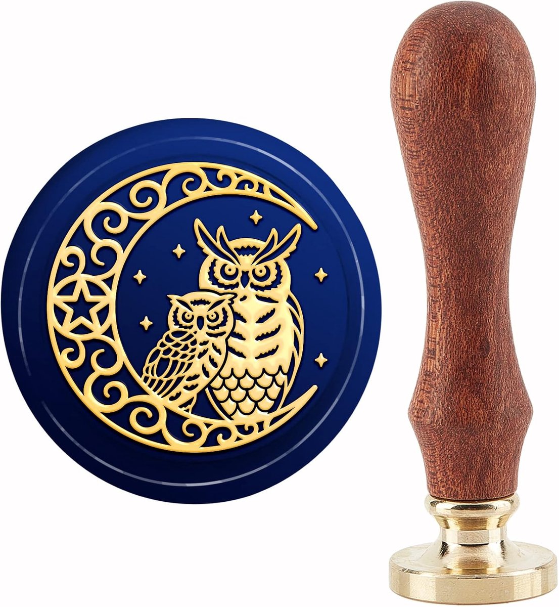 Uil op de maan Wax Seal Stempel Ster Afdichting Wax Stempel 30mm/1.18inch Verwijderbare Messing Hoofd Afdichting Stempel Met Houten Handvat Voor Uitnodigingen Kaarten Gift Wrap