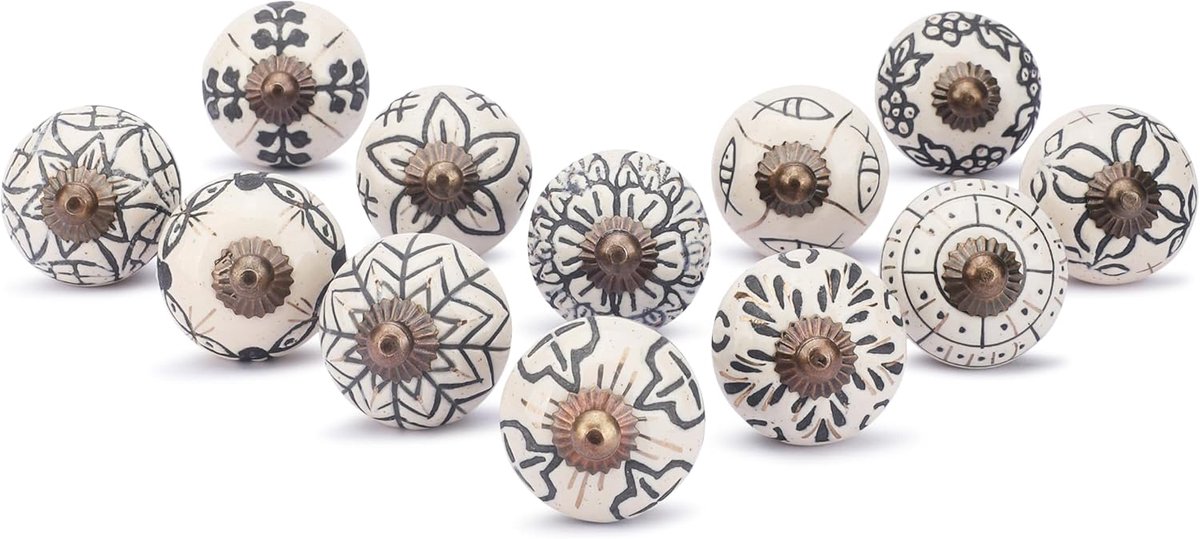 off White Keramische Knoppen voor Kast Dressoir Deur Lade en Meubelgrepen voor Kast Keuken Badkamer Laden Handgemaakte Aardewerk Decoratieve Knop Pakket van 12