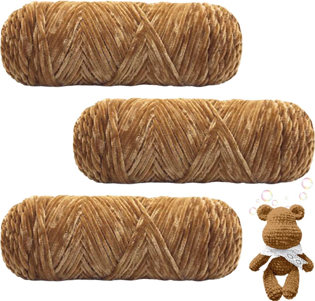 Fluwelen babywol, fluweel, chenillegaren, knuffelzachte chenillegaren, pluizige zachte pluche wol, haakgaren, wol voor breien en haken (kaki)-3, 00 g, 3 x 100 g