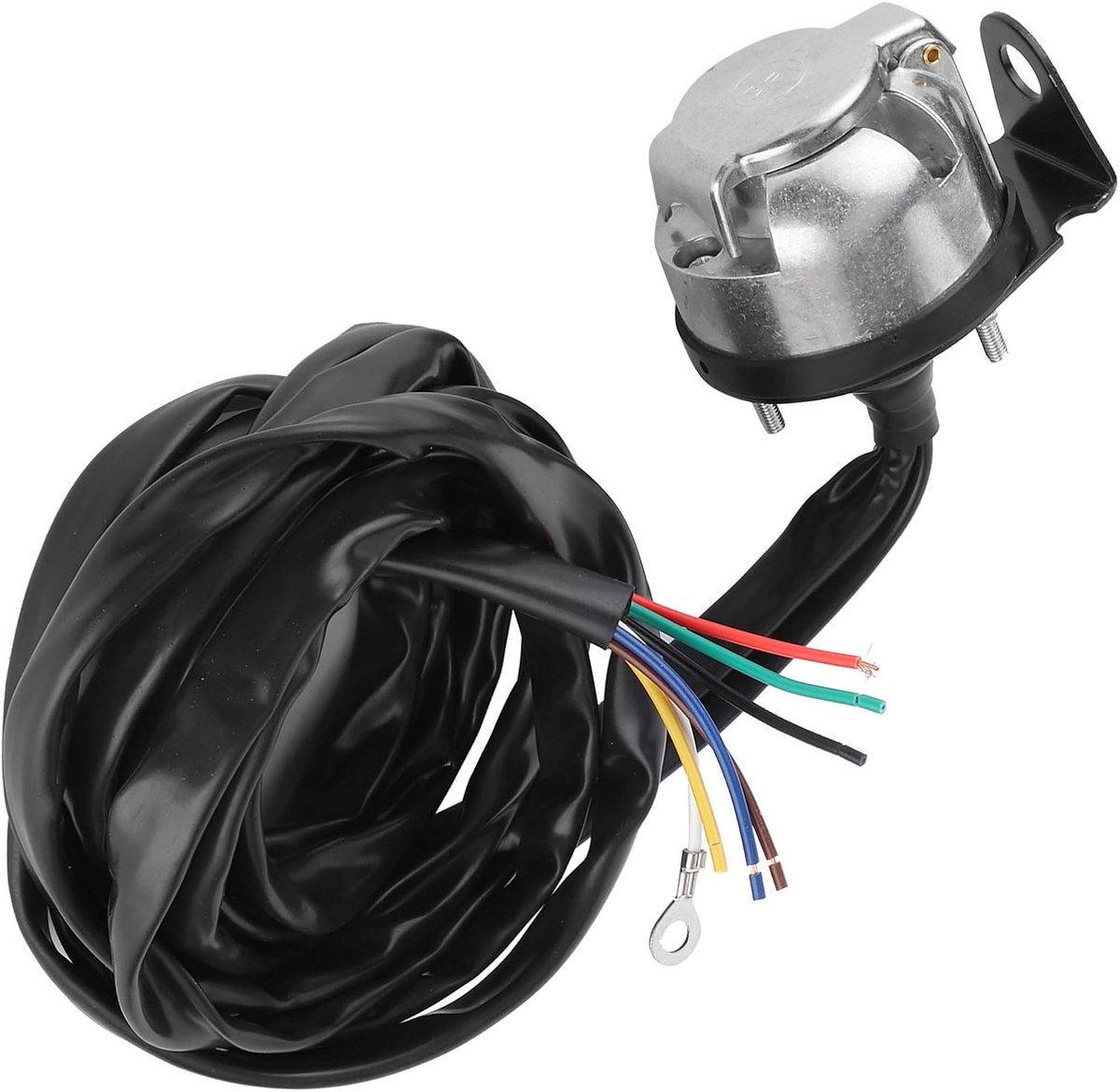 Connector, Qiilu Trailer Plug Kabel, Europese 7 Pin Trailer Connector Plug Bedradingsstekker 2m Kabel voor Commerciële Voertuigen Semi Vrachtwagens Zwart