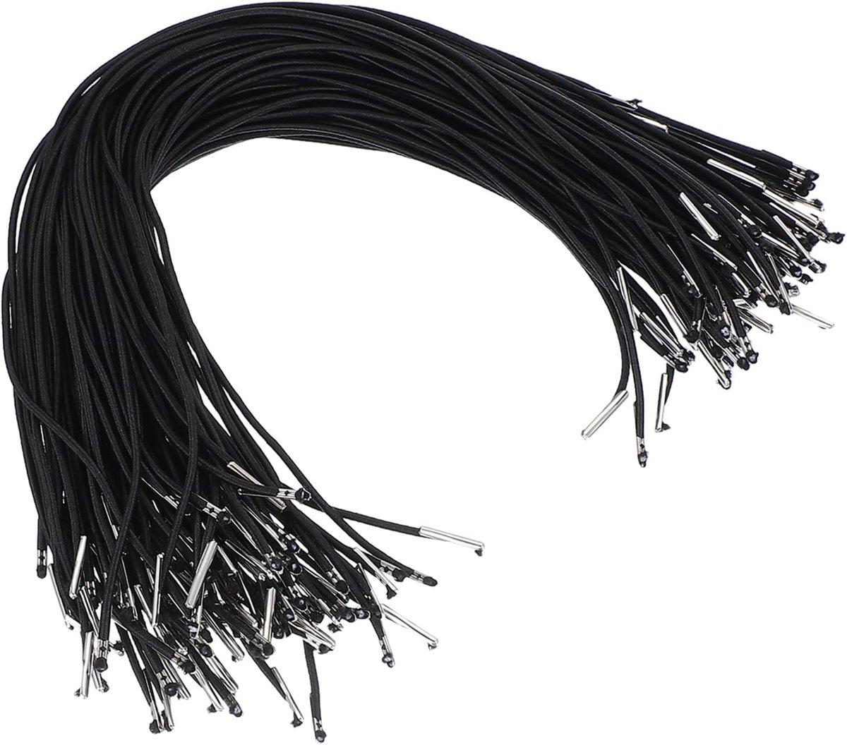 Elastisch koord, 100 stuks, rond, elastisch, 2 mm, met metalen pinnen, voor hoeden, maskers, menu's en knutselboeken, zwart (32,5 cm)