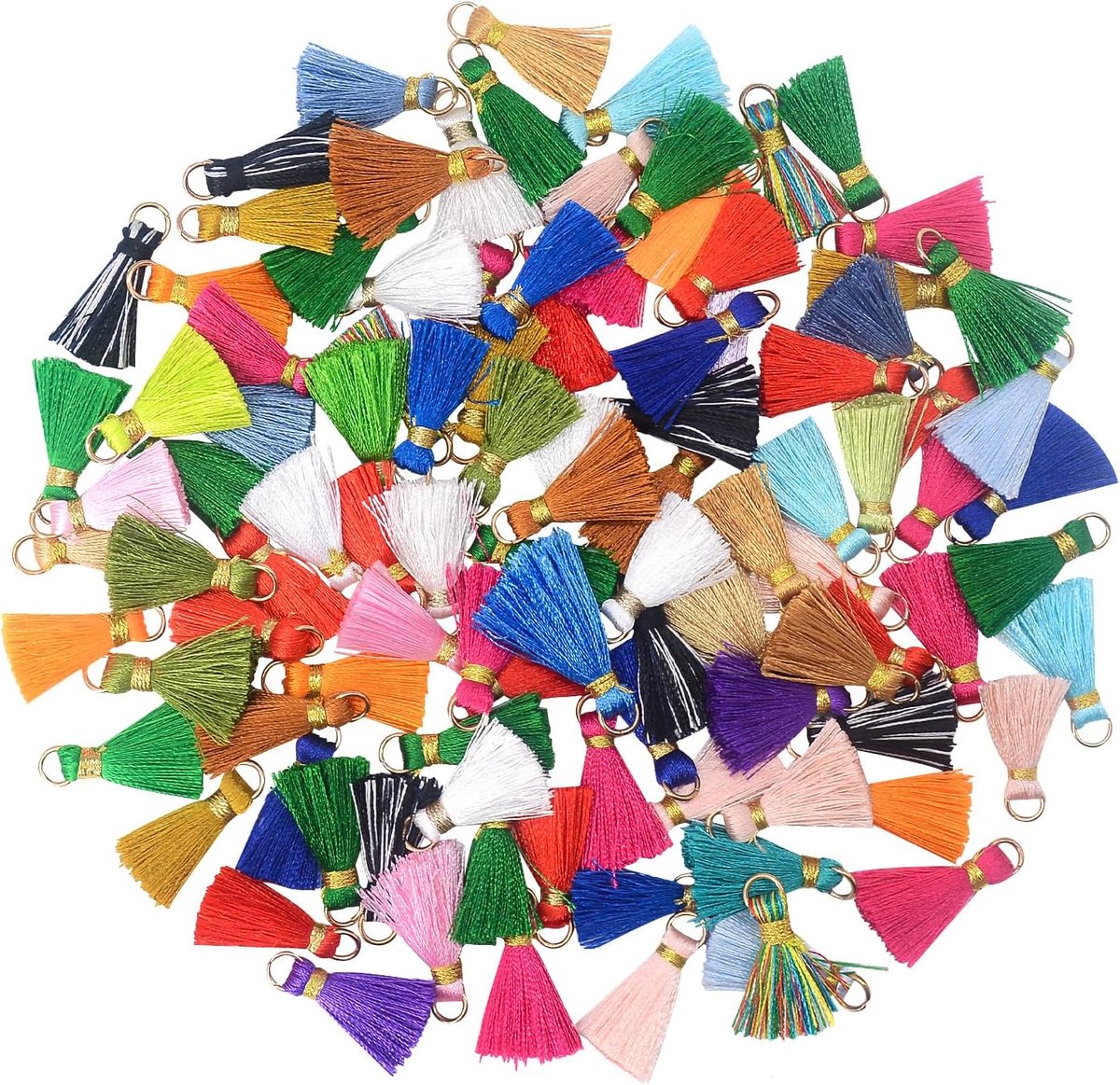 Kwastje doe-het-zelf sieraden maken: 100 stuks klein handwerk voor sleutel, meisje oorbel, armband, ketting, sleutelhanger, lang lint, gordijn, naaien trim, slinger, jurk, kunst kralen,