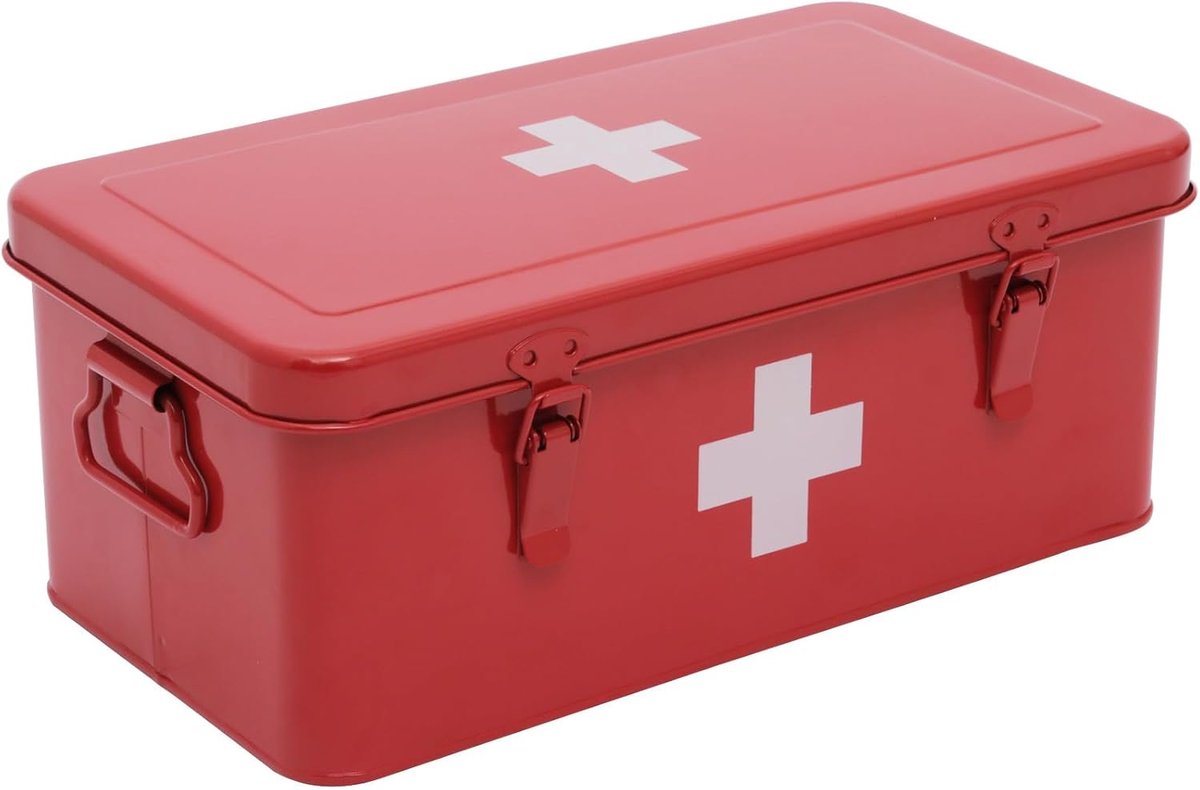 Medicijnbox, medicijnhouder, medicijn-organizer van metaal, nooddoos met veiligheidsslot, grote medicijnbox voor thuis, geschikt voor het opbergen van rood