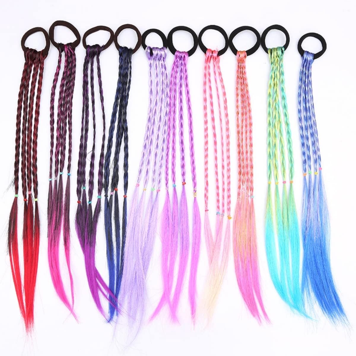 haarstrengen voor kinderen, 10 stuks, kleurverloop, haarstukje, band met elastisch, kleurrijk gevlochten haar, kleurrijke haarstukjes voor kinderen en vrouwen, 40 cm