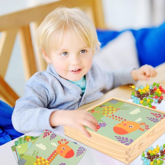 Mozaïek steekspel voor kinderen, mozaïek pegboard met 240 steekkralen, pedagogische paddenstoelnagels, puzzel, speelgoed voor jongens, meisjes, kinderen, voor 2, 3, 4, 5, 6 jaar — afbeelding 3