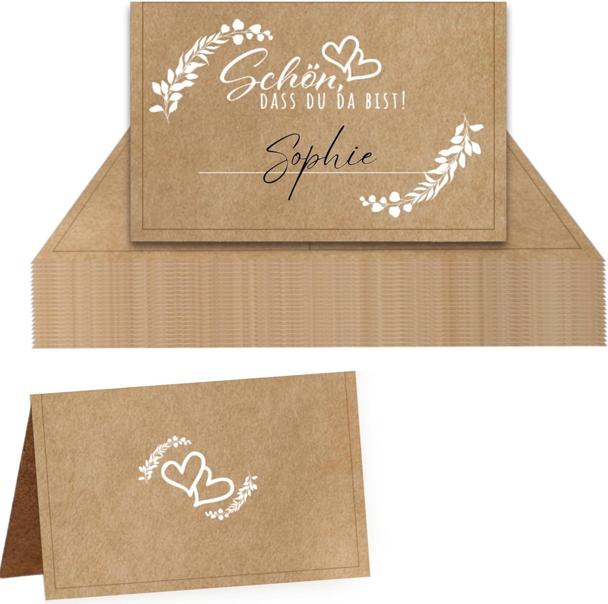 colortouch Naamkaarten, 50 stuks, om te beschrijven, voor bruiloft, verjaardag, confirmatie, communie, doop, feest, naamplaatjes om zelf te beschrijven kracht-look