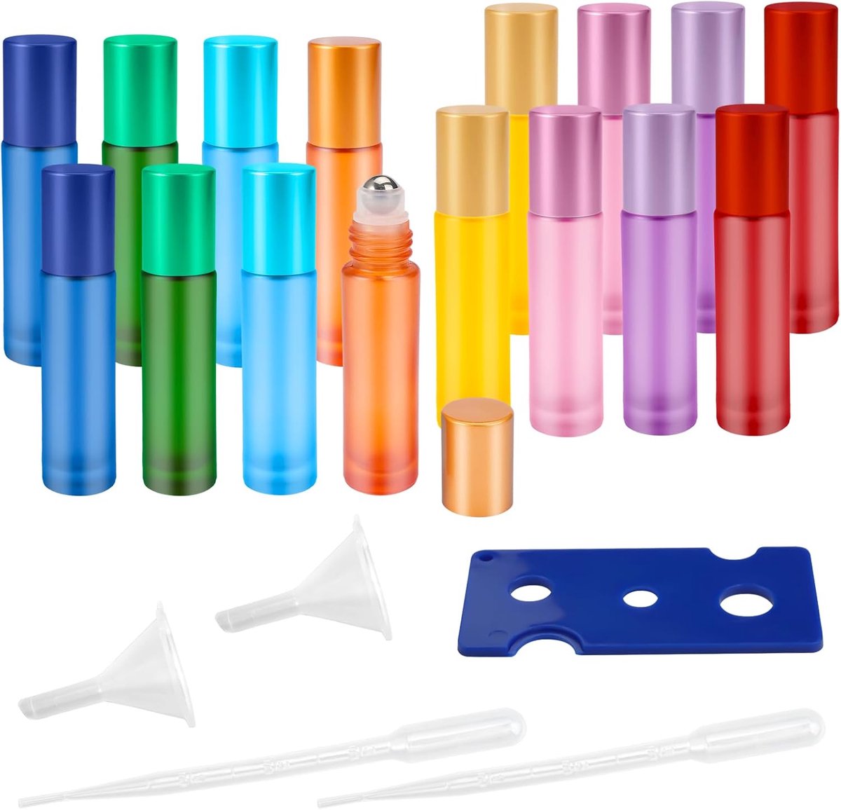 Roll On Etherische olie, glas, 10 ml, navulbaar | flesjes voor etherische olie met roestvrijstalen ballen, 16 stuks