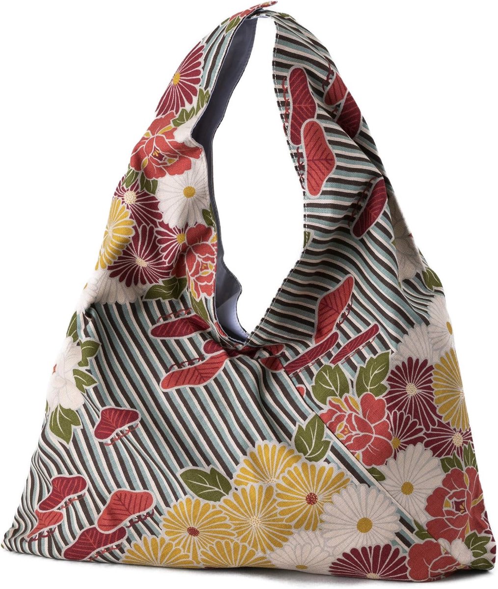 Japanse Furoshiki tote bag (Retro Flower) Kimono tas/Gemaakt in Japan 100% Katoen Stof Herbruikbare Vouwtas