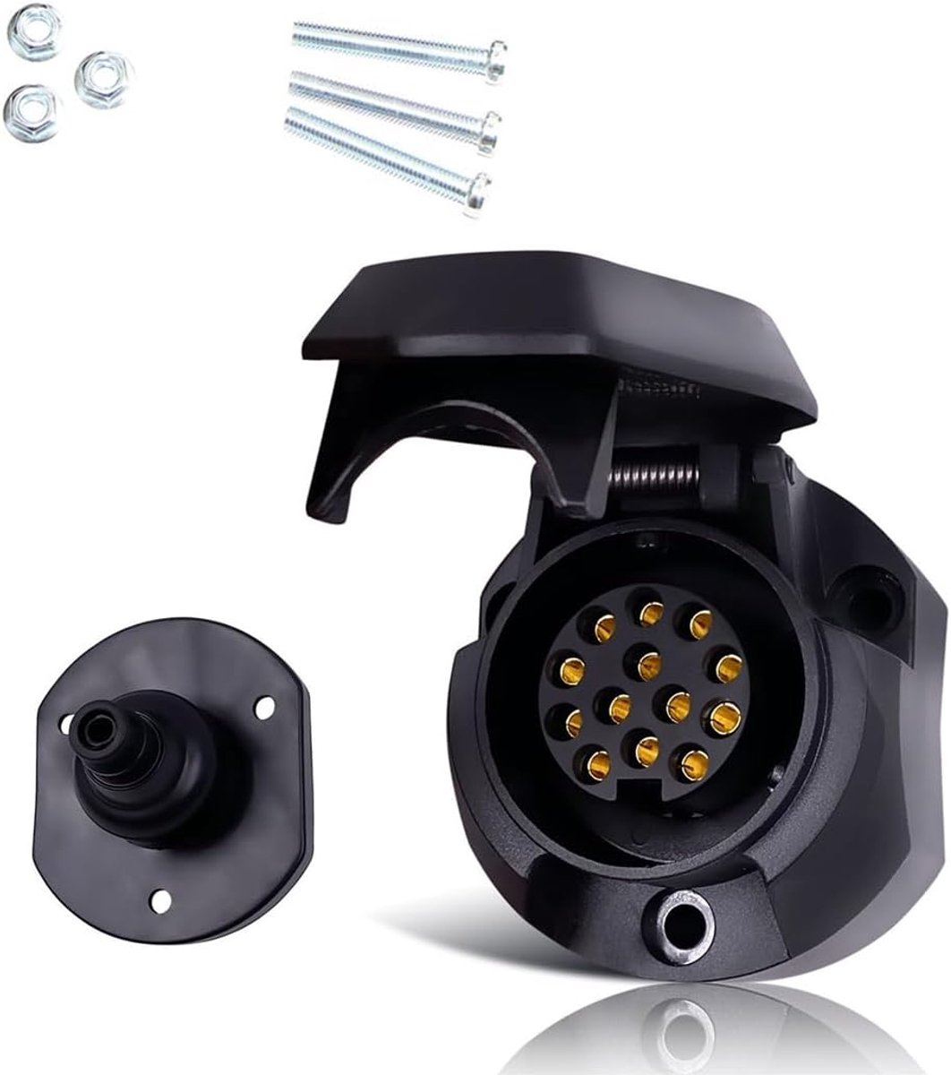 13-polige aanhangercontactdoos, 12 V, waterdicht, 13-polig, 13-polig, voor aanhangers met mistachterlicht, voor aanhangers, vrachtwagens, caravans, aanhangers