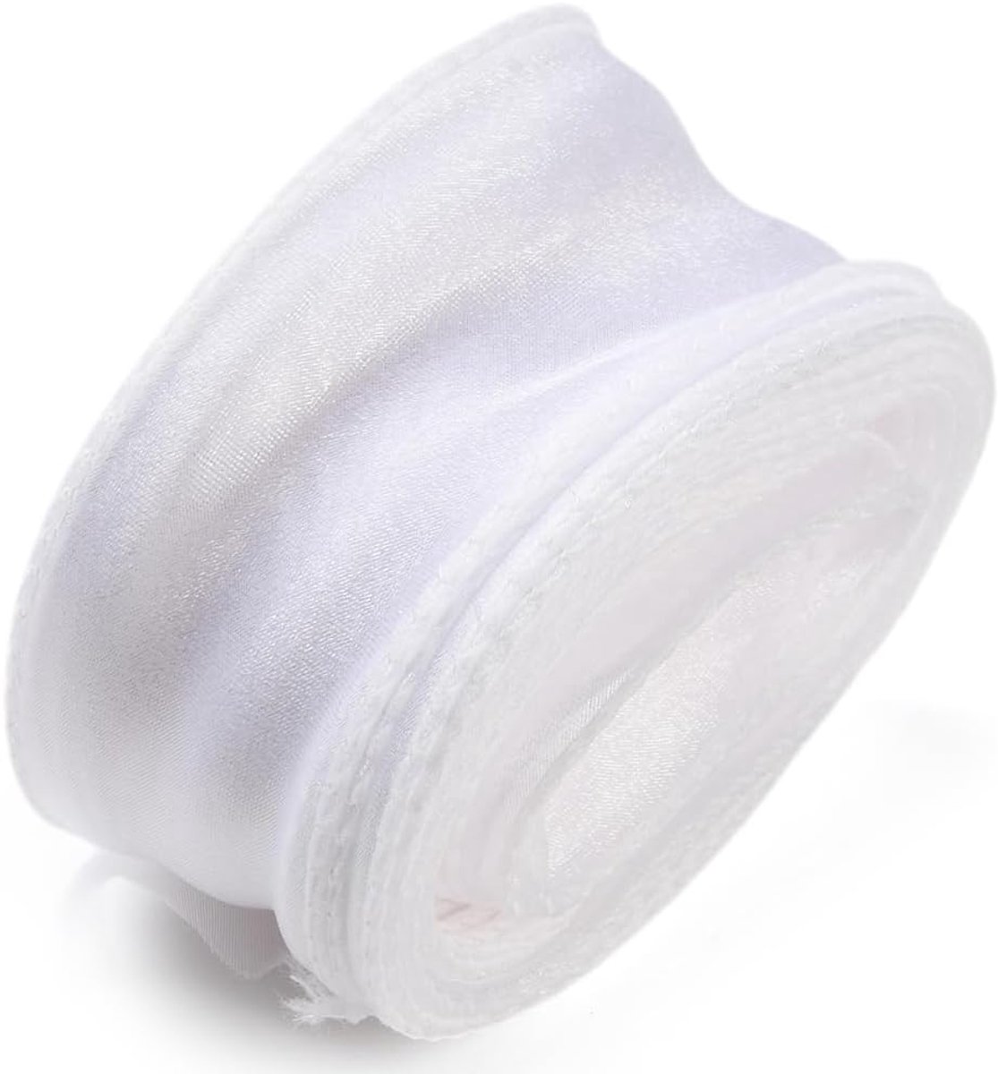 9.14M 1 1/2 Inch Wit Organza Transparant Lint Fishtail Iriserende Effen Stof Lint Zachte Sheer Mesh Glitter Linten Bulk voor Naaien Maken Ambachten Boeket DIY Project Supply