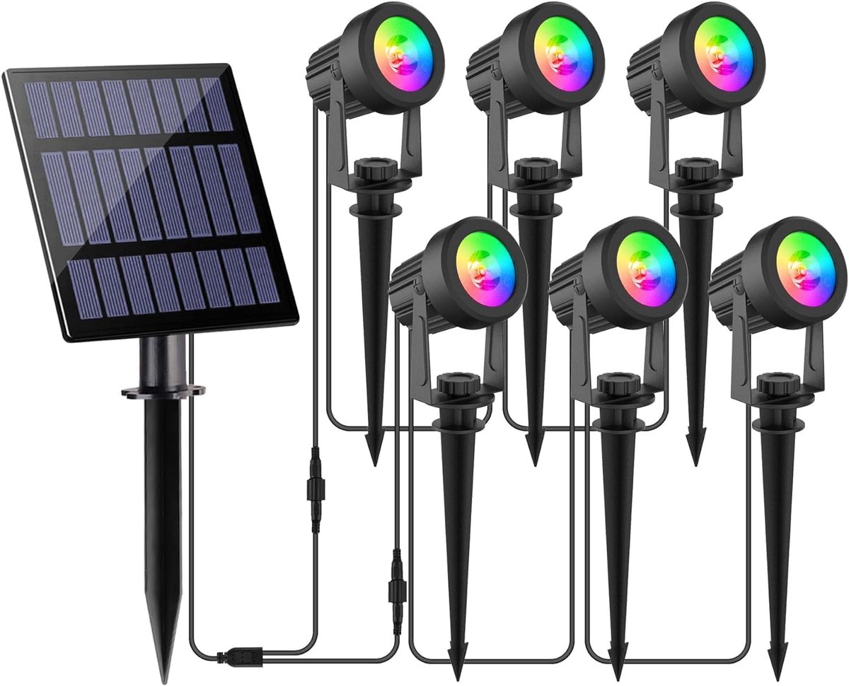 RGB zonne-schijnwerpers, schemering tot dageraad, buitenverlichting, kleurveranderende landschapsverlichting, waterdichte tuinverlichting, automatisch aan/uit spotlicht voor omheining, tuin