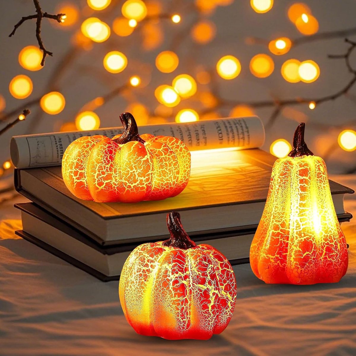 Herfstdecoratie, pompoendecoratie met ledlicht, 3 stuks, herfstdecoratie, pompoenlantaarn, draagbare pompoen-led, Halloween-decoratie, pompoen-led voor tafeldecoratie, Halloween Thanksgiving