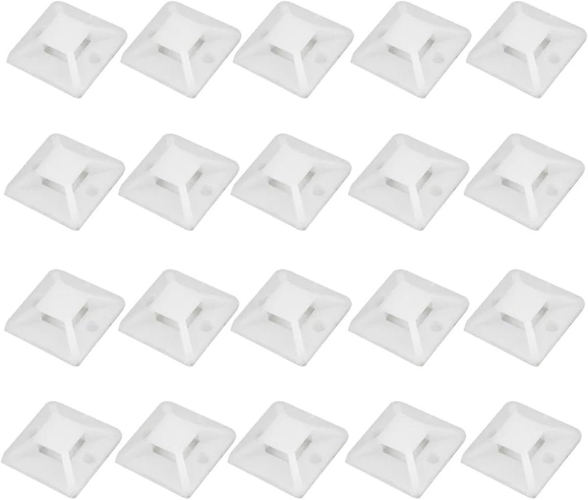 Kabelbinders, kleur: wit, 18 x 18 mm, set van 100 bevestigingssokkels, zelfklevend en met twee schroefpunten, kabelklem kleefpads, kabelbinderhouder, montagesokkel