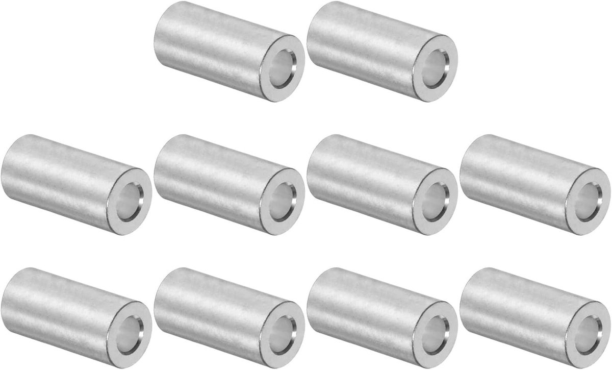 sourcing map 10 stuks aluminium afstandhouders, 5 mm boring, 10 mm buitendiameter, 25 mm lengte, schroefafstandbus, glad oppervlak, bouten en stangen
