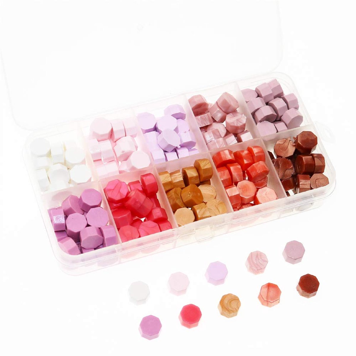 Verzegelende wassen blokjes, achthoekige verzegelende wassen blokjes voor het verzegelen van brieven met waszegel en vintage huwelijksuitnodigingen, decoratief, 10 kleuren, 200 stuks (Roze)