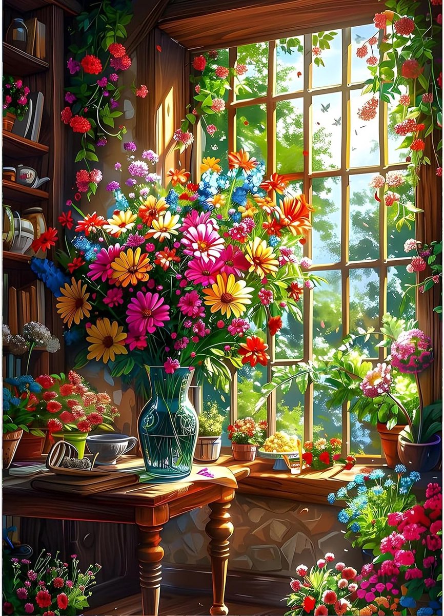 5D Kleurrijke Bloemen Diamant Schilderij Afbeeldingen, DIY Tuin Diamant Kunst Schilderij Kits, Raam Diamond Schilderij Set voor Volwassenen Beginners, Diamond Schilderij Kunst per Nummers voor