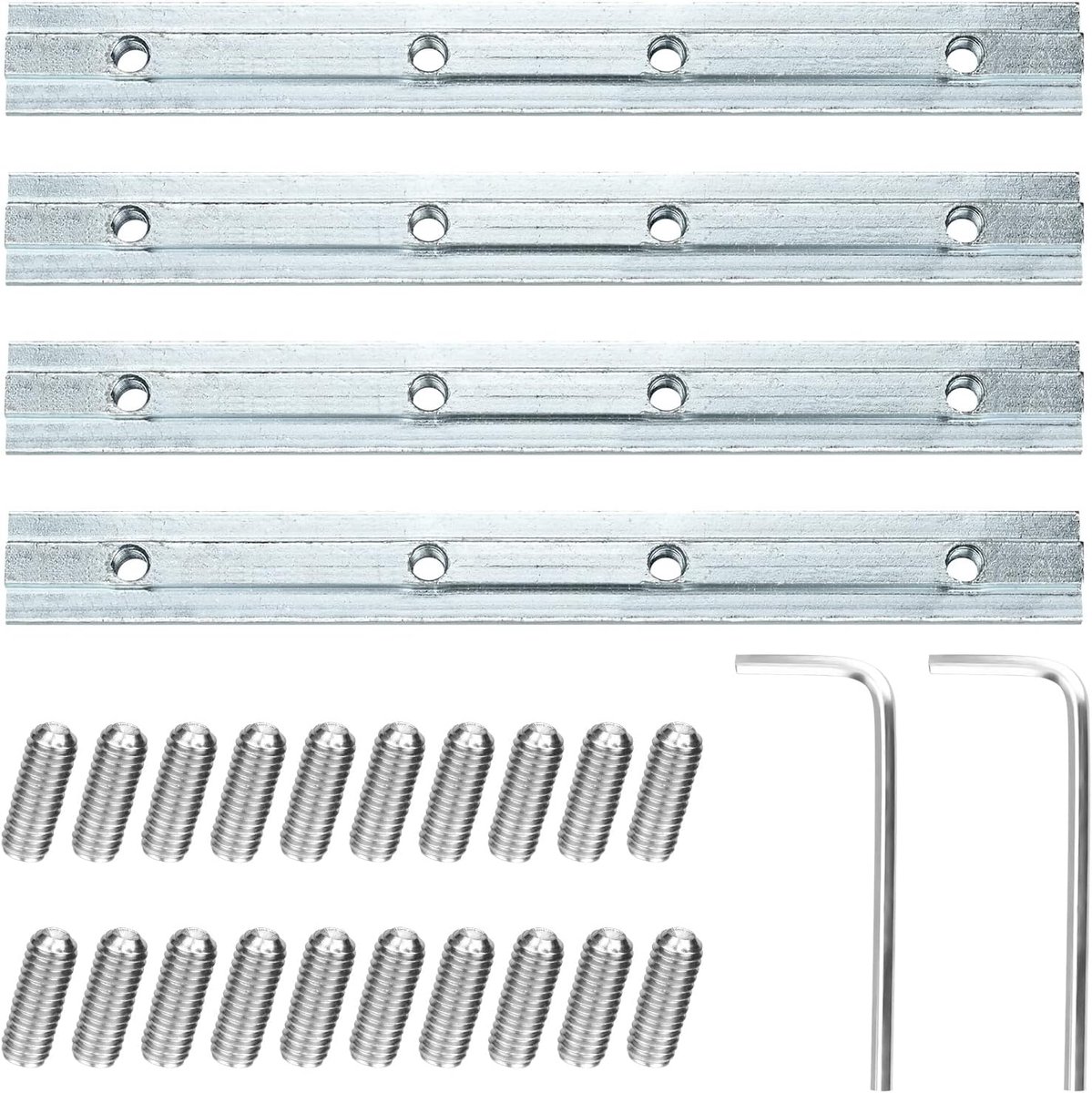 4 stuks afstandverbinders, profielverbinders, aluminium profielschroeven met 2 moersleutels, aluminium profielconnector voor T-groef uit de serie 40 x 40, aluminium profiel groef 8 mm