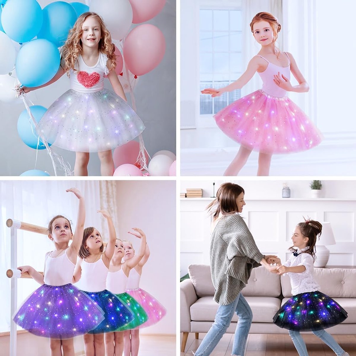 Tuturok voor meisjes, met ledlicht, tule tutu rok met voering, verdikte balletdansfeesten, mooie elastische festivaljurk voor Halloween, Kerstmis, carnaval, feestkostuum