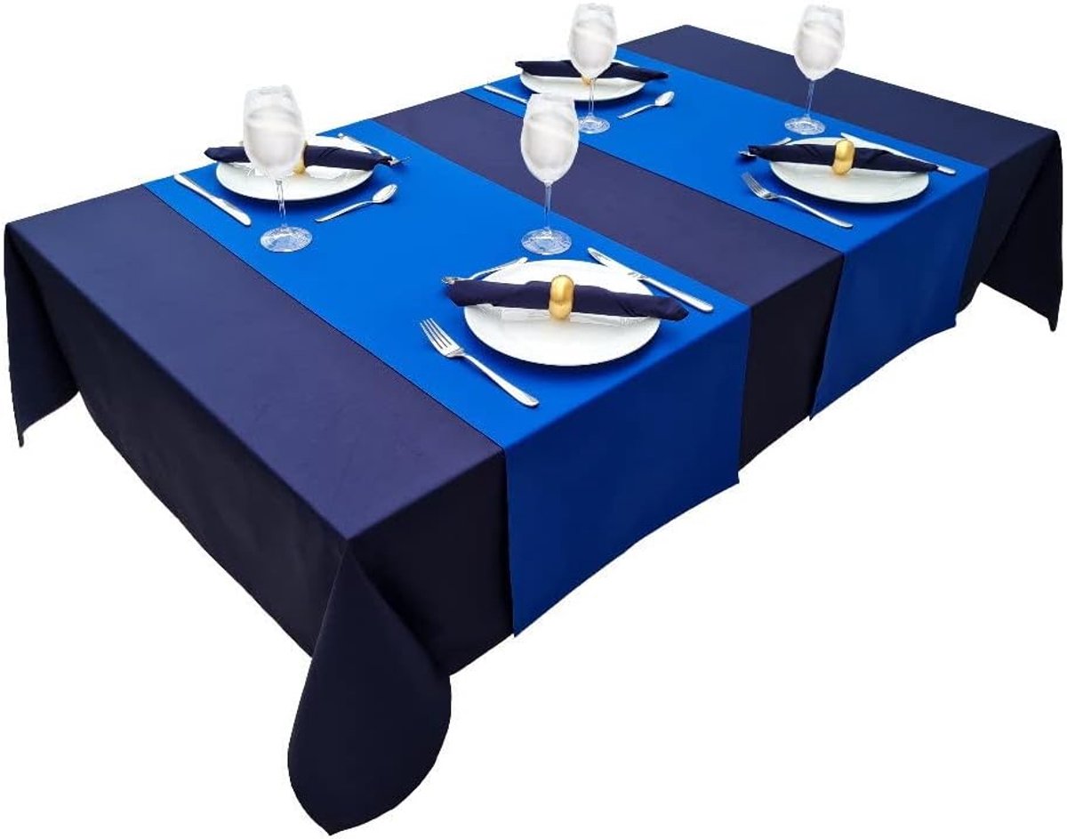 tafelkleed, tafellinnen, 100% katoen, collectie concept, kleur en grootte naar keuze (tafelkleed - 150x350cm, marineblauw)