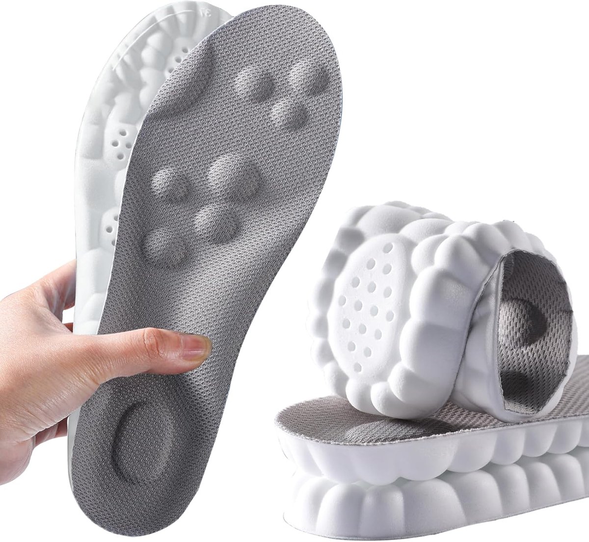 inlegzolen met voetboogondersteuning voor dames en heren, comfortabele massage inlegzolen vervangende schoeninzetstukken voor sneakers, sportschoenen, werklaarzen(41.5/42EU, Grijs)