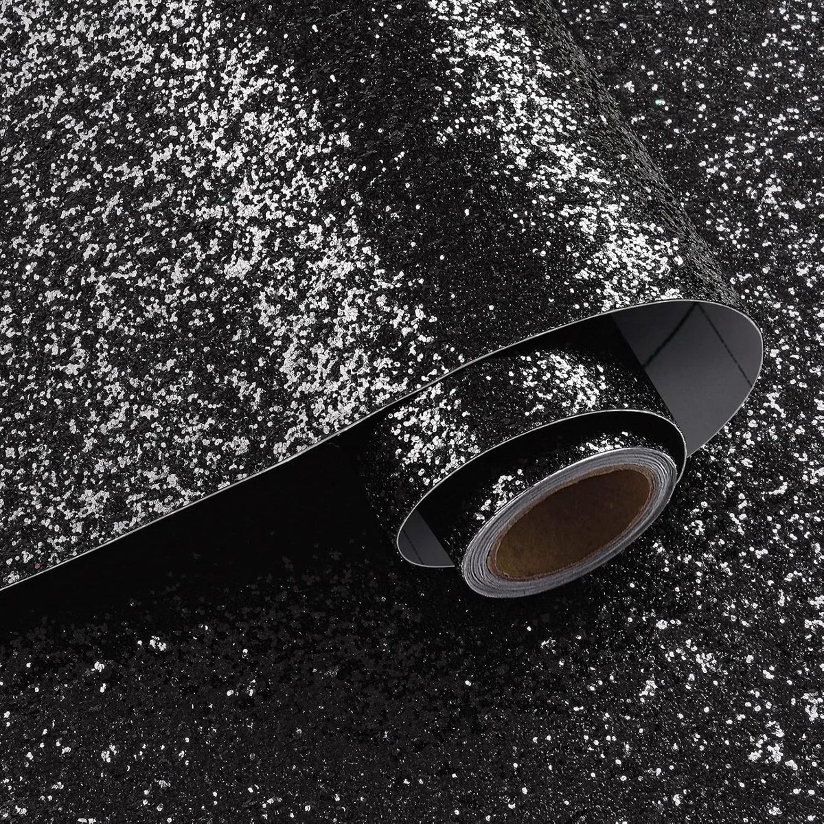 Pailletten glitter zelfklevend behang zwart 40 cm x 200 cm decoratiefolie meubelfolie glitter wandbekleding zelfklevend wandbehang trap woonkamer badkamer kastfolie