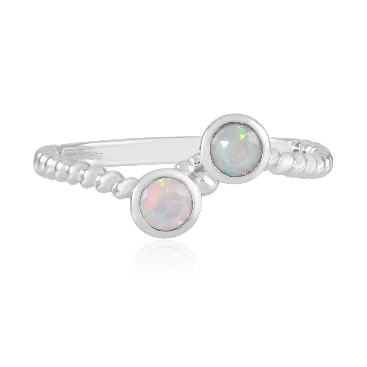 Cavill - Zilveren Ring met 2 Welo-Opalen 0.306 ct - 925 Sterling Zilver Rhodinering - Elegante Ring met Rond Geslepen Steentjes - Dames Sieraden