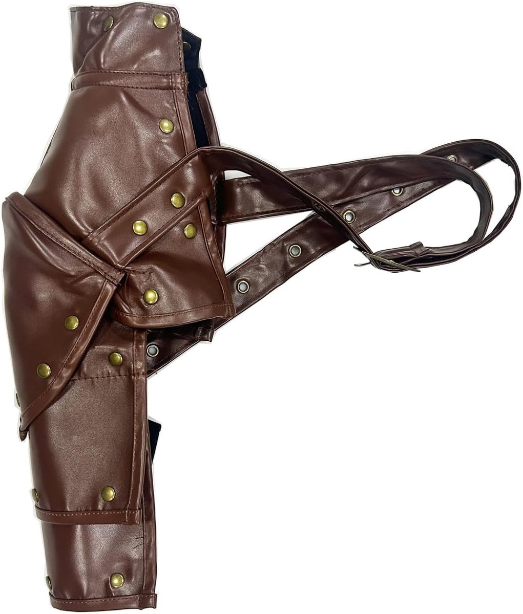 PU-leren vintage kostuum, uniseks, schouderriem, verstelbare pantser met armband, steampunk, cosplay-accessoires (lichtbruin, eenheidsmaat)