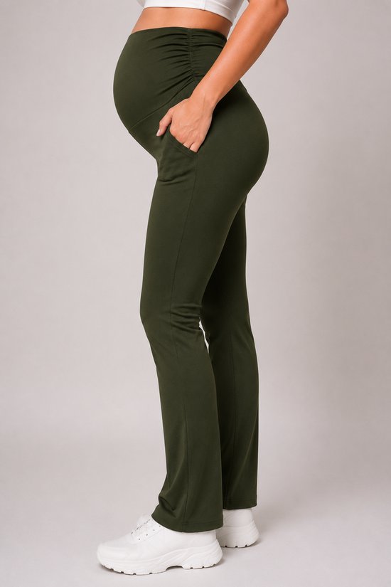 SparkNine Zenstretch zwangerschapslegging - flare broek met steekzakken - S - groen - zachte stof - rekbaar & stijlvol - praktisch - maternity van Merkloos — afbeelding 2