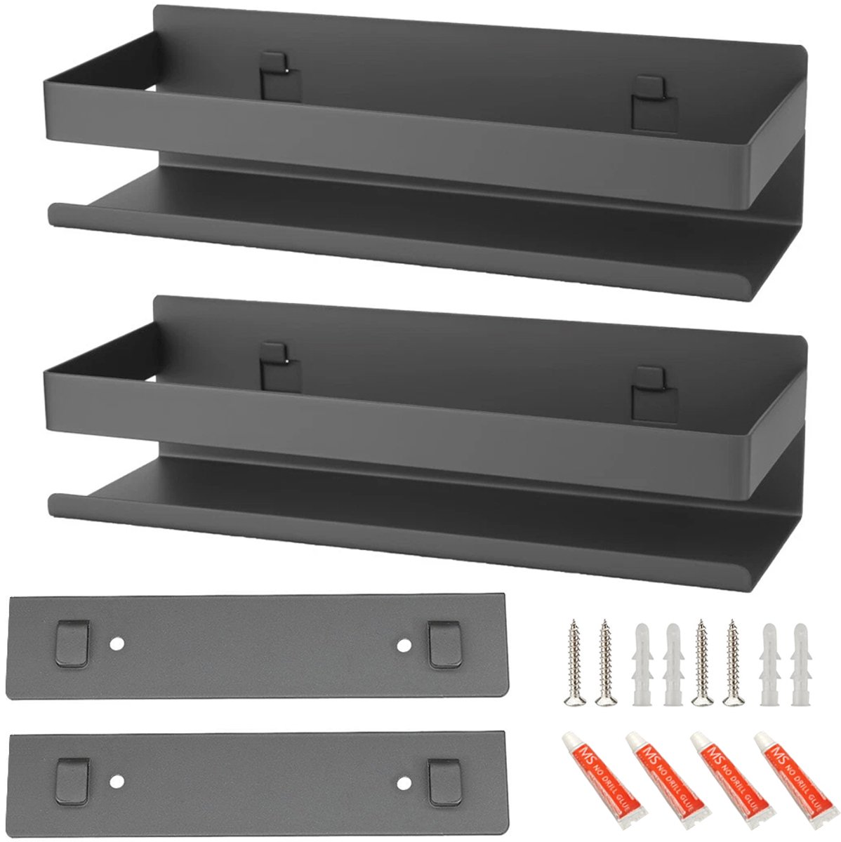 Wandgemonteerd kruidenrek - Keukenopbergrek - Hangend kruidenrek - Kastopbergrek - Keukengerei-opbergrek - Multifunctioneel - Geen boren nodig - Roestvrij staal - Verdikte dubbele laag - 30 cm - Tweedelig set - Grijs