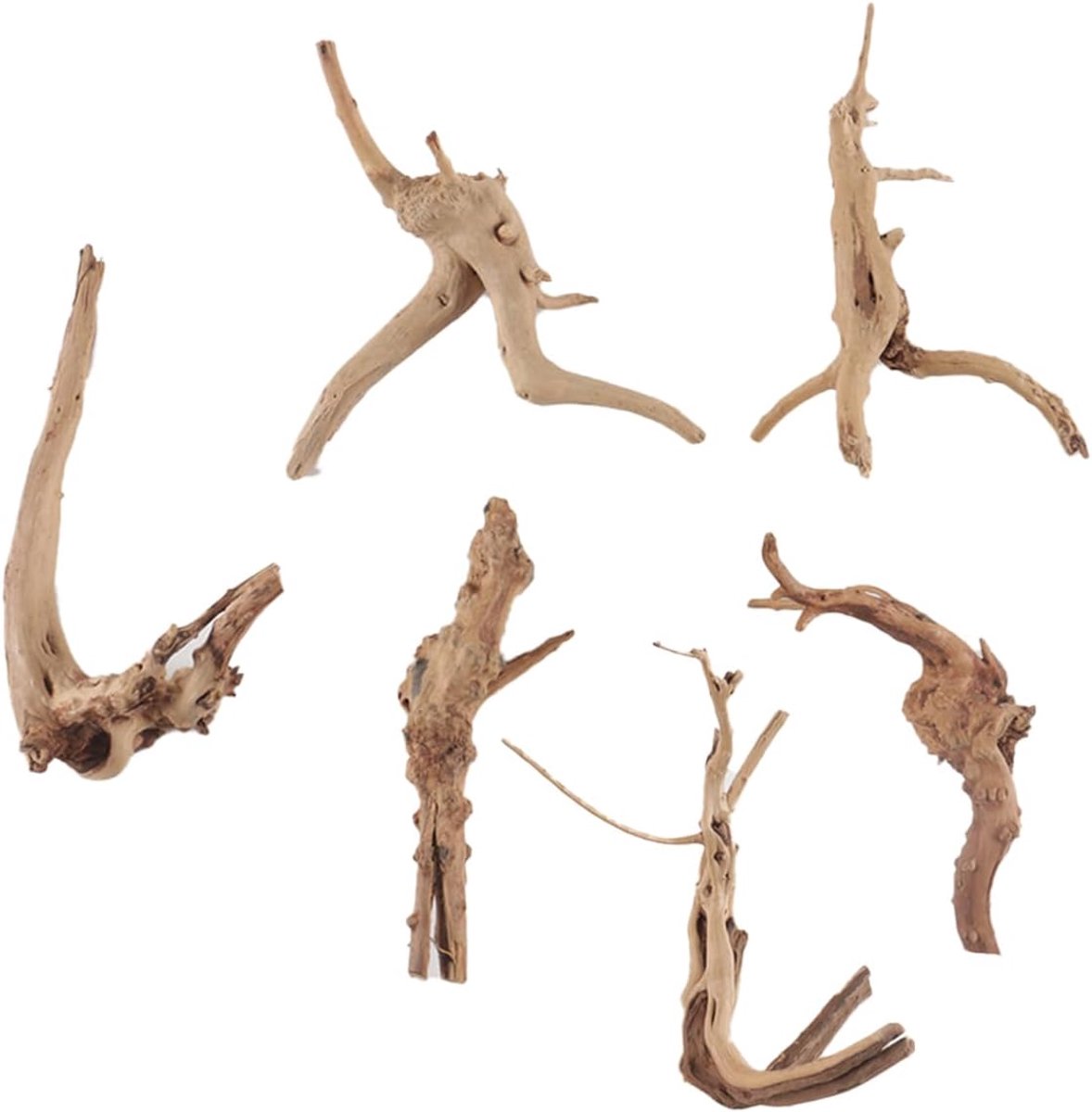 Driftwood takken 6 stuks - natuurlijk hout - decoratie voor aquaria en reptielen - brengt natuur in je habitat - SnelShoppen