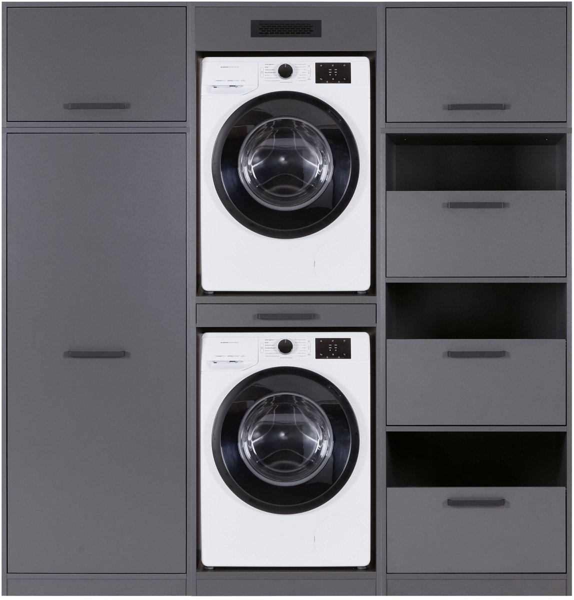 Interlink Lifestyle Studio Flow Wasruimtecombinatie Bundel 15 - Antraciet - 201 x 68 x 208 cm - Complete wasruimte met opbergkasten
