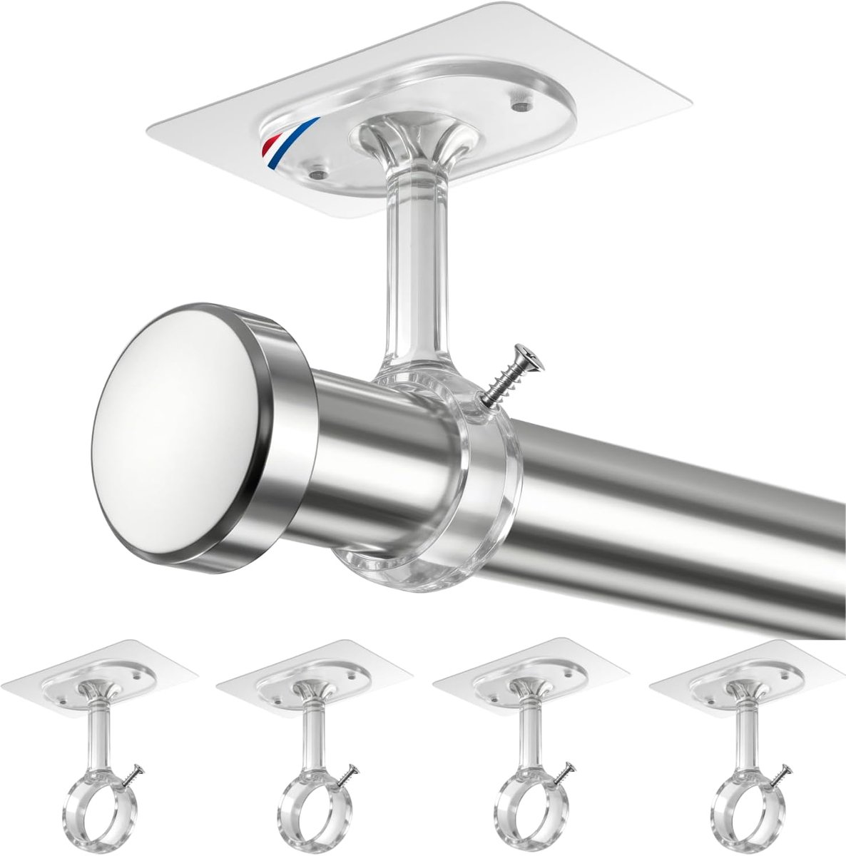 Gordijnroede steun plafond zonder boren - 4 stuks zelfklevend - discreet en onzichtbaar - SnelShoppen