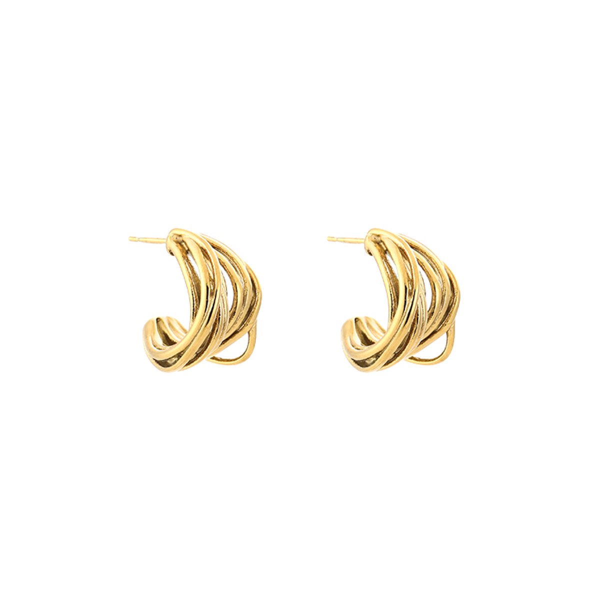 Triple Curved Layer Sculptural Studs – Luxe Drielagige Bogen Oorstekers – RVS - Goud