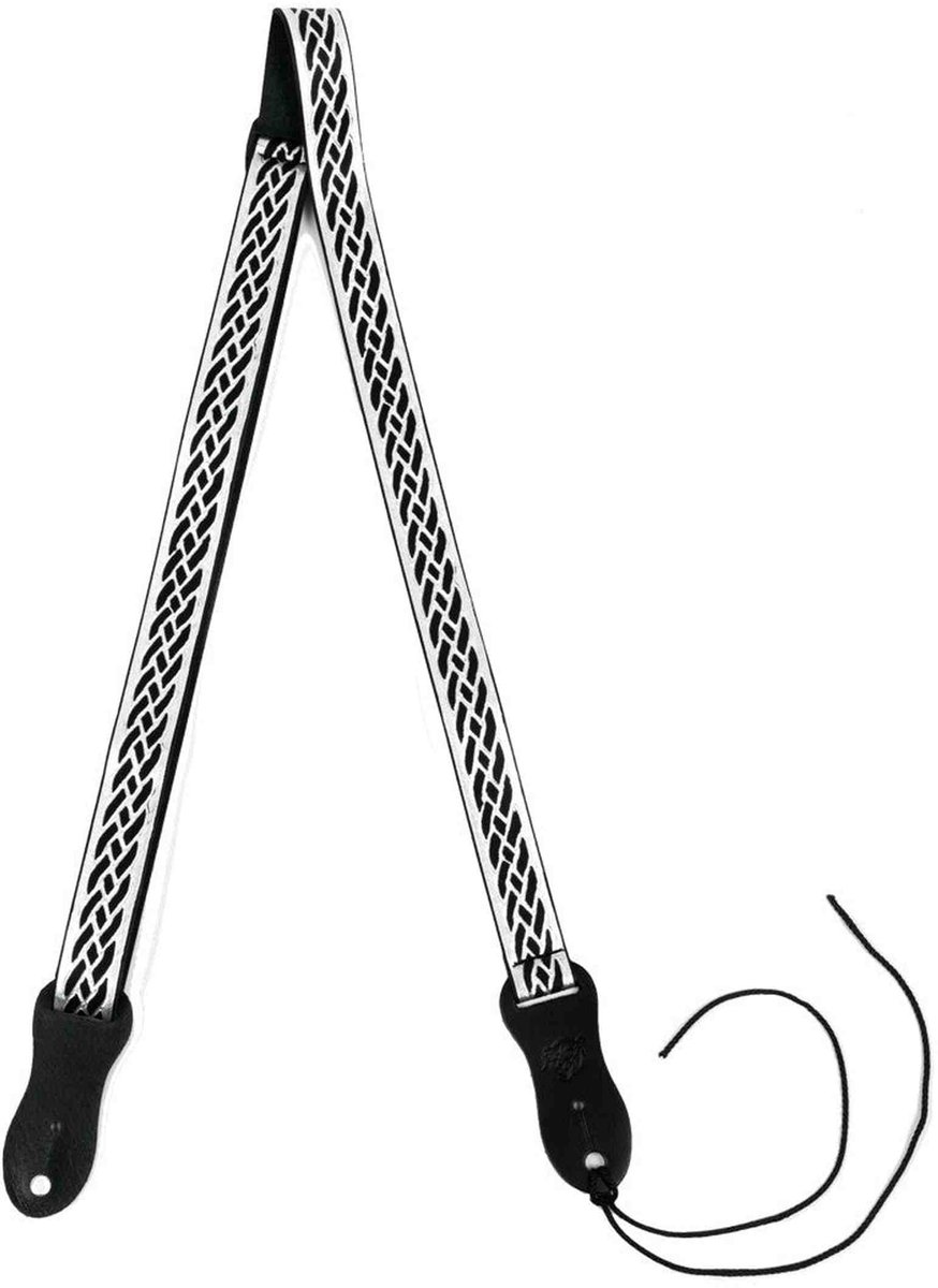 Flight S47 Black Silver Ukulele Strap Vegan Nubuck met Gevlochten Patroon en Headstock Tie