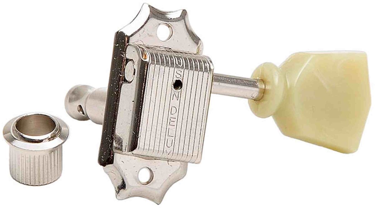 Kluson M33VC Stemmechanieken voor gitaar Single Line, 3x links + 3x rechts met tulip knoppen, nikkel