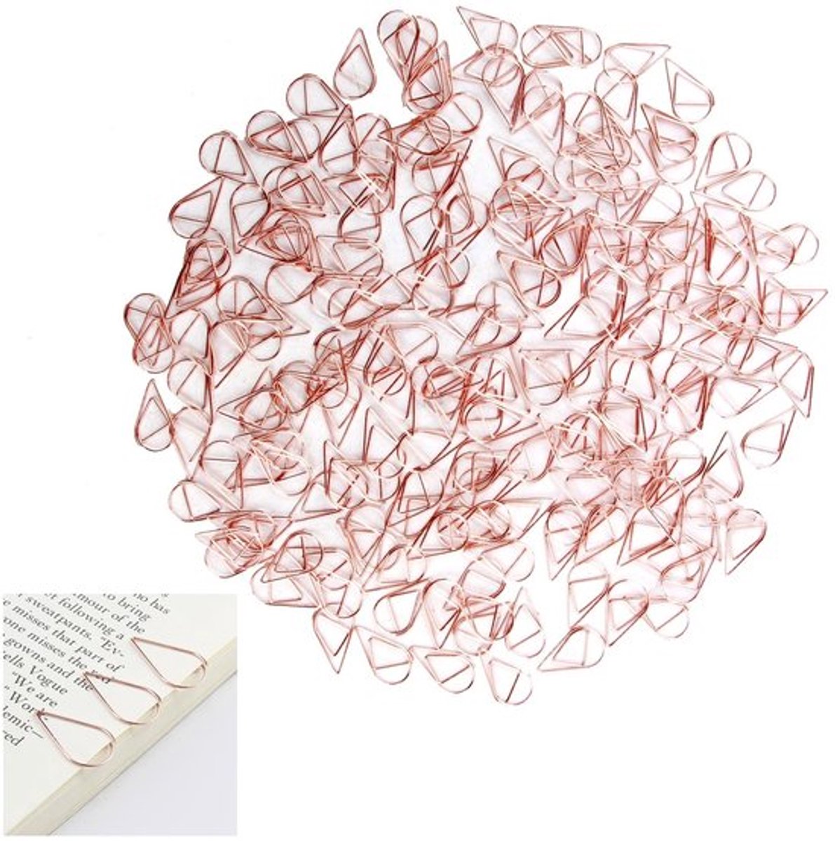 Papierklemmen 200 stuks - Roségouden Klemmen - Waterdruppelvorm - Robuust Metaal - Stijlvol voor Kantoor en School - Paperclips