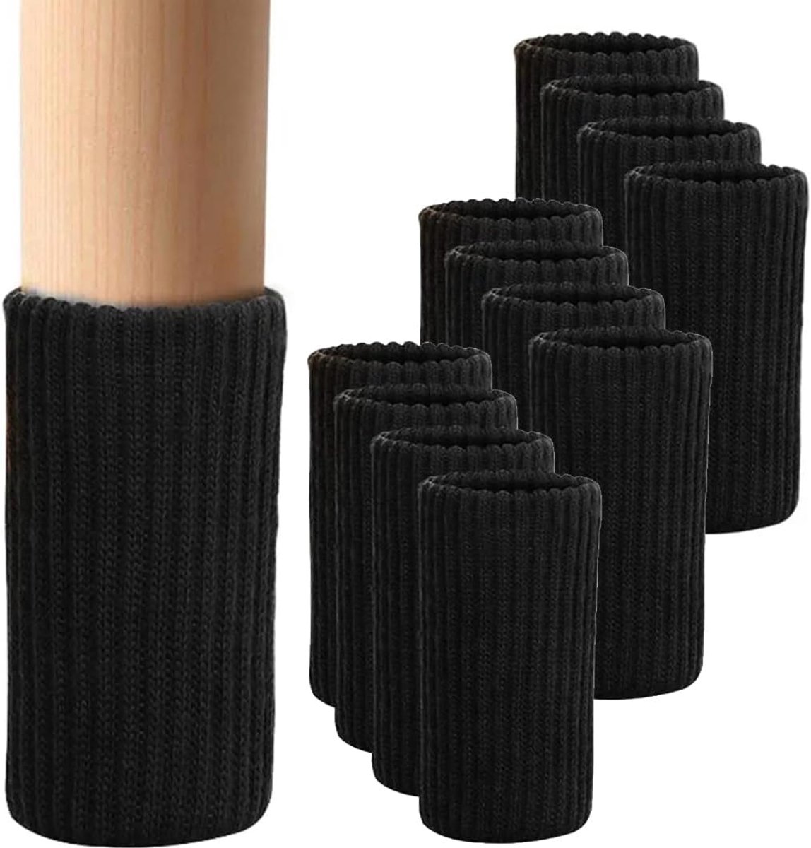 12 stuks elastische vilten stoelhoezen, antislip wanden voor meubels, tafels, vloerbescherming (zwart)