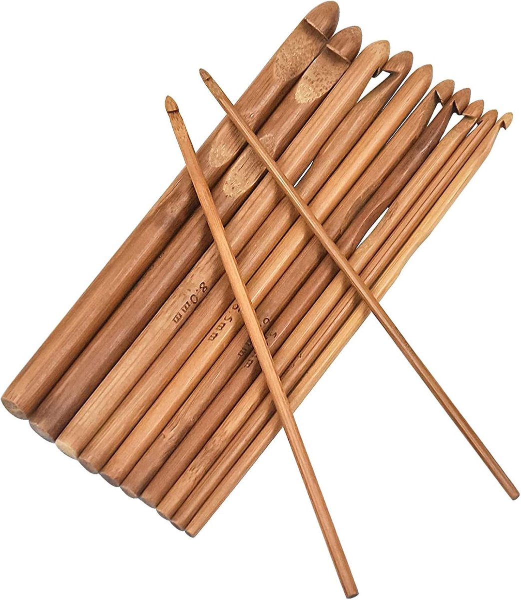 Haaknaaldenset, 12 stuks bamboe haaknaaldenset | Haaknaald, hout, haaknaald, grootte 15 cm, 3 mm tot 10 mm, haaknaalden, breinaalden kit voor beginners en beginners