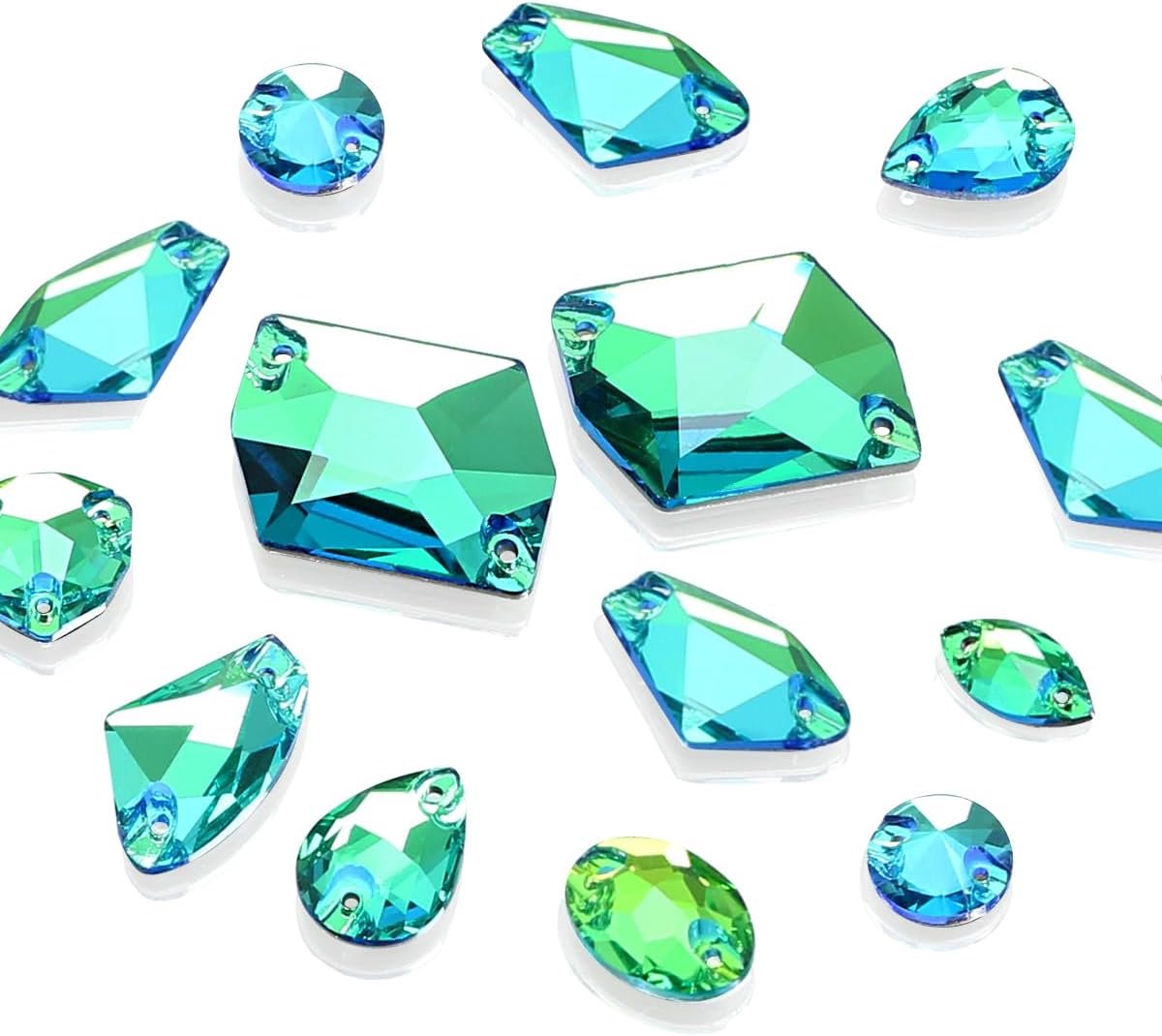 Strass-steentjes voor textiel, 71 stuks strass-steentjes om op te naaien met gaten, flatback naai-steentjes in gemengde vormen, glazen kristal edelstenen voor sieraden, schoenen, kostuums