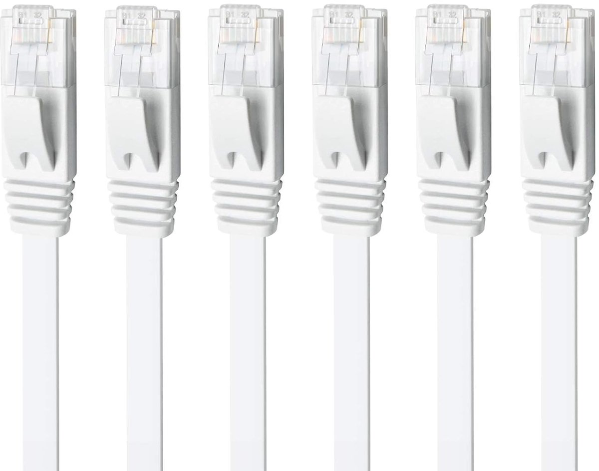 Ethernet Kabel 1.5m Cat6, Hoge Snelheid Platte Netwerkkabel 1000 Mbit/s Lan Cable Ethernet Patchkabels, Kale Koperen Snagless RJ45 voor Modem, Router, PC, TV, Gaming (6Stuks Wit)