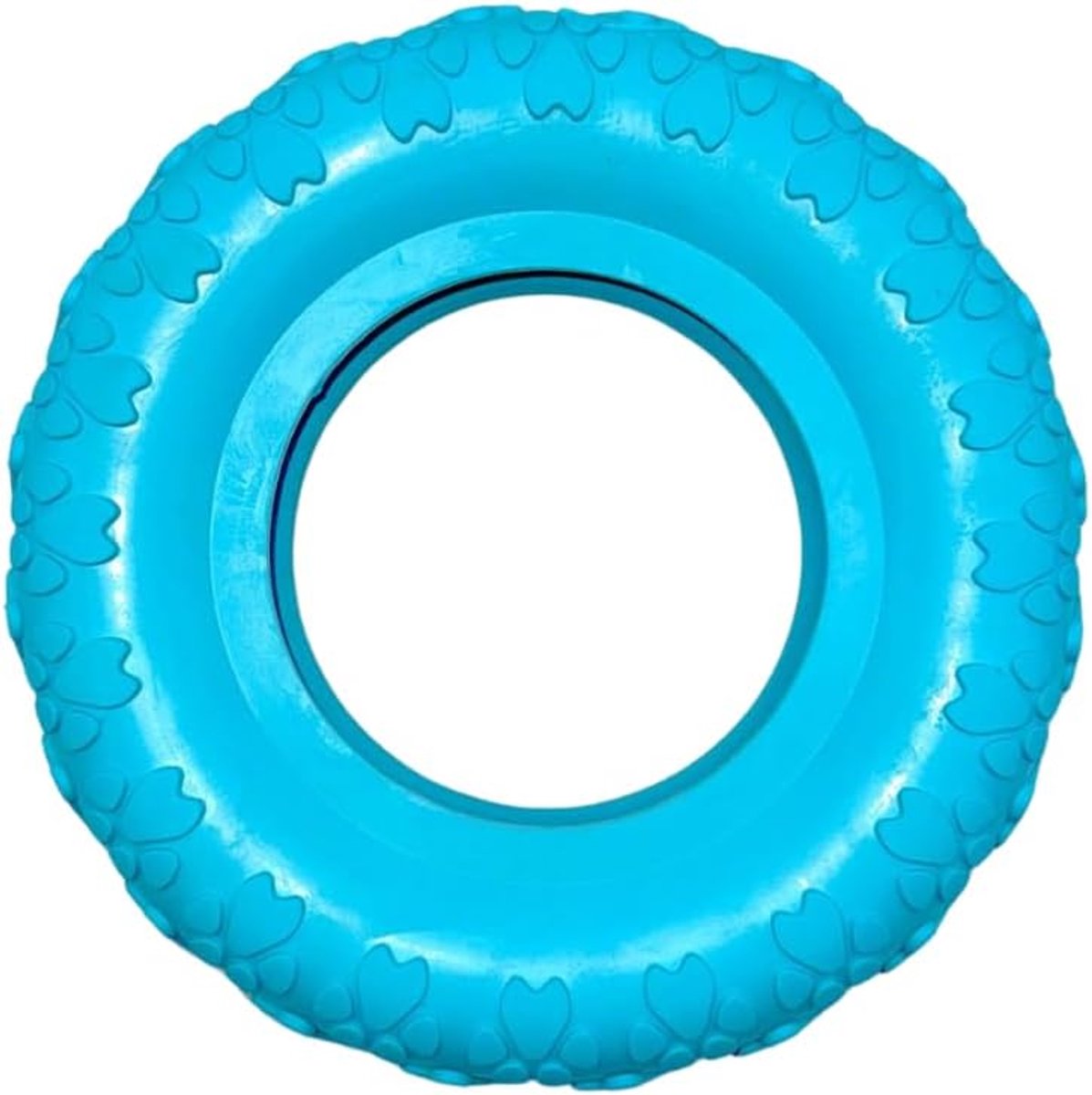 Hondenspeelgoed, natuurlijk rubber, vulbare kauwring in hoepellook, interactief speelgoed voor sterke kauwers, maten M en L, kleuren turquoise, paars en roze met touw (turquoise)